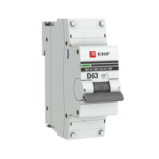 Автоматический выключатель 1P 63А (D) 10kA ВА 47-100 EKF PROxima#1