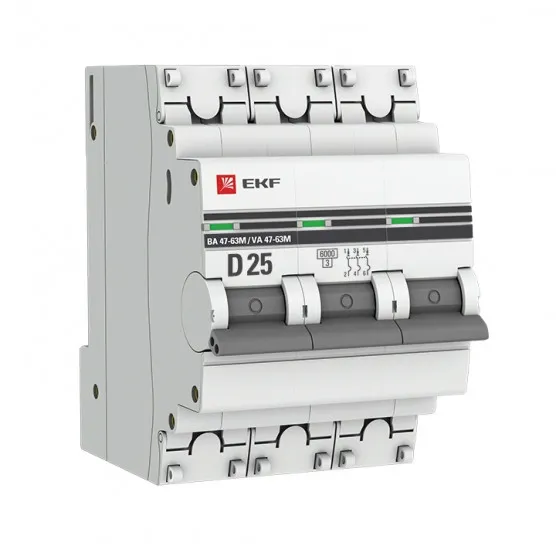 Автоматический выключатель 3P 25А (D) 6кА ВА 47-63M без теплового расцепителя EKF PROxima#1