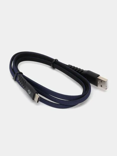Кабель 2Е USB 2.0 to Type C Flat fabric Black/Blue#1