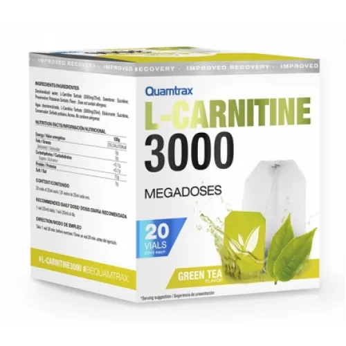QUAMTRAX, L-Carnitine 3000 - 20 флаконов - зеленый чай#1