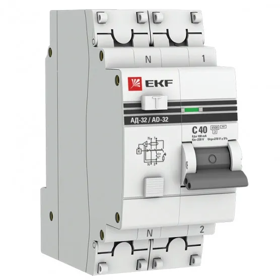 Дифференциальный автомат АД-2 S 40А/100мА (хар. C, AC, электронный) 4,5кА EKF PROxima#1