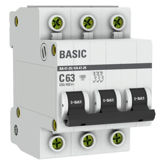 Автоматический выключатель 3P 63А (C) 4,5кА ВА 47-29 Basic#1
