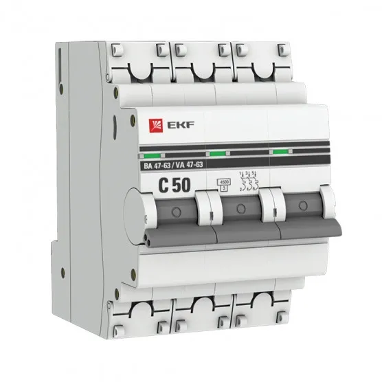 Автоматический выключатель 3P 50А (C) 4,5kA ВА 47-63 EKF PROxima#1