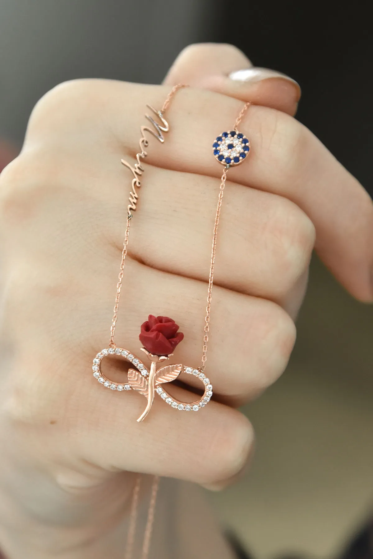 Женское серебряное ожерелье, модель: вечность роза и камень от сглаза pp6008 Larin Silver#1
