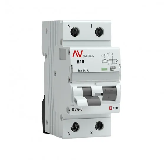 Дифференциальный автомат DVA-6 1P+N 10А (B) 100мА (A) 6кА EKF AVERES#1