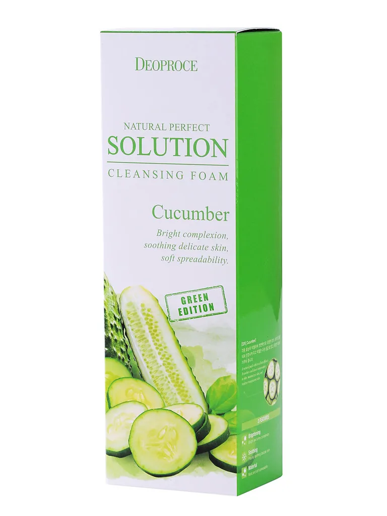 Пенка для умывания огурец natural perfect solution cleansing foam green edition cucumber 5525 Deoproce (Корея)#1