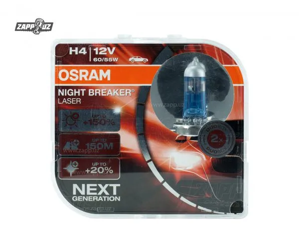 Лампа автомобильная Osram H4 Night Breaker Laser +150% 64193NL-HCB#1