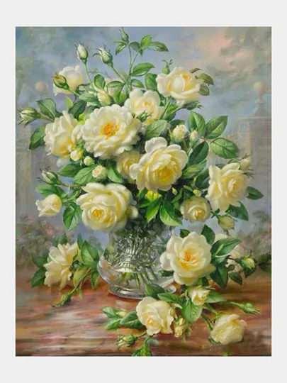 Алмазная мозаика вышивка 30х40 см "Белые розы" без подрамника#1