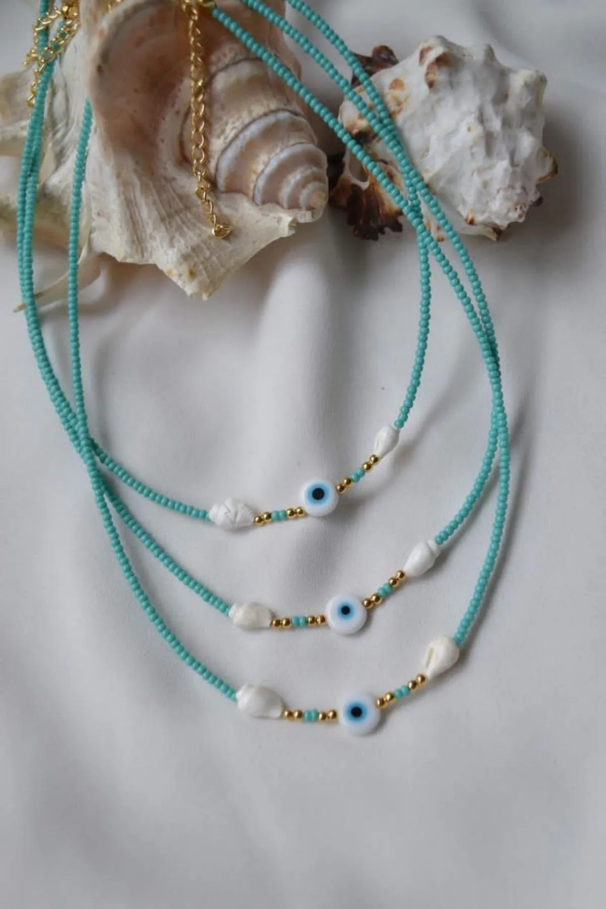 Ожерелье из голубого бисера, модель: от сглаза с ракушкой ti015 Mori#1