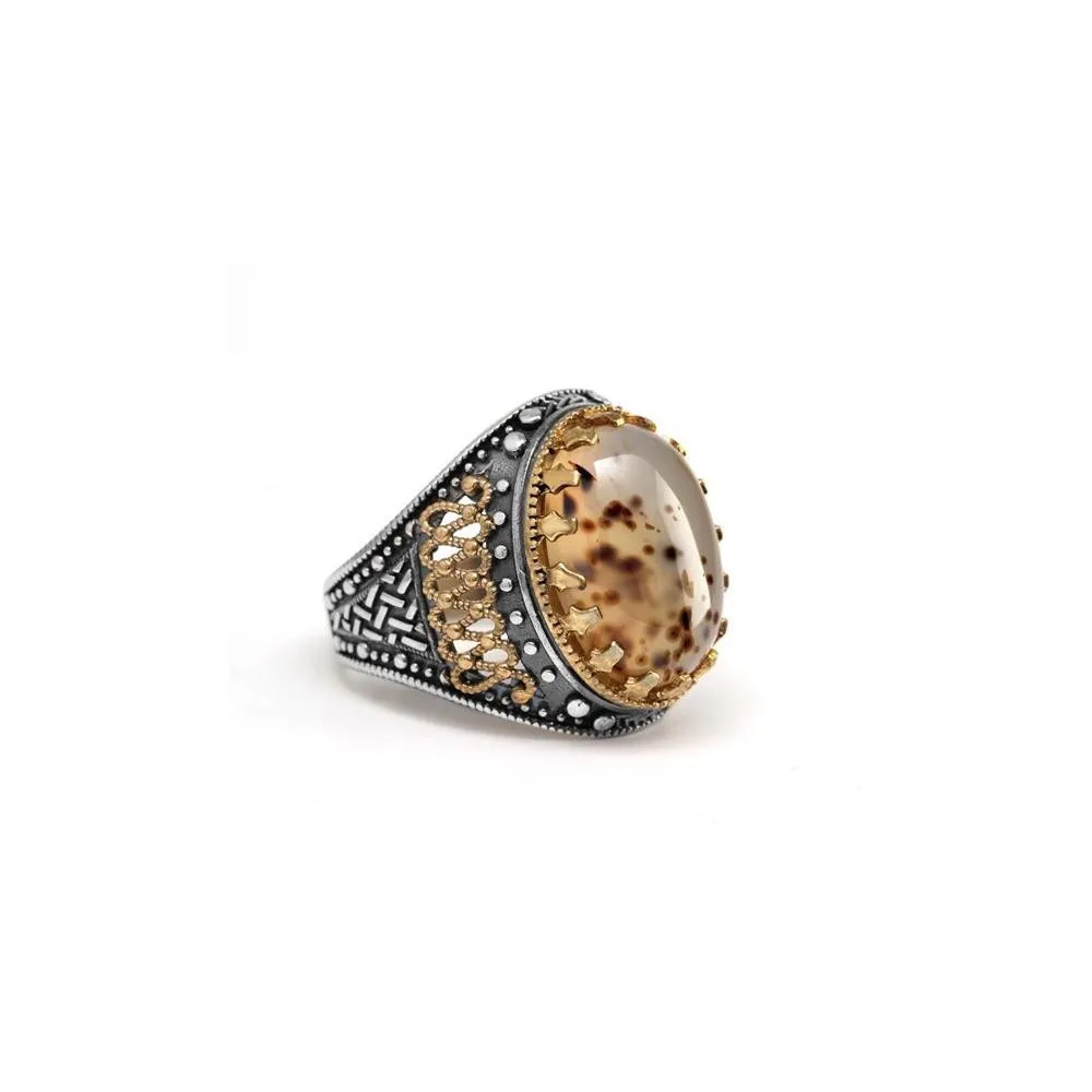 Мужское кольцо - камень агат (серебро) rch2077 Larin Silver#1