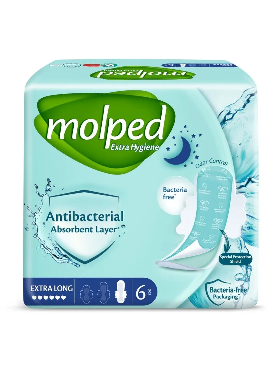 Гигиенические антибактериальные прокладки antibac extra long 6 шт/уп molped#1