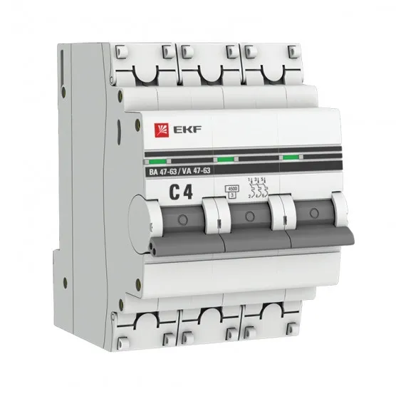 Автоматический выключатель 3P  4А (C) 4,5kA ВА 47-63 EKF PROxima#1