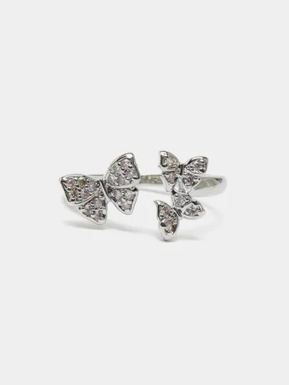 Женское безразмерное кольцо бабочка, цвет серебро#1