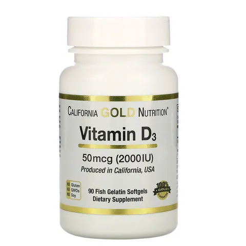 Витамин D3 California Gold Nutrition, 50 мкг (2000 МЕ), 90 мягких капсул из рыбного желатина#1