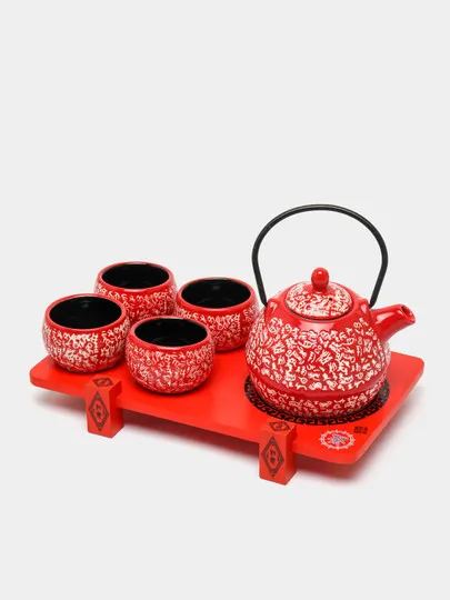 Чайный набор, керамический, чайник + 4 чашки, 846-3058#1