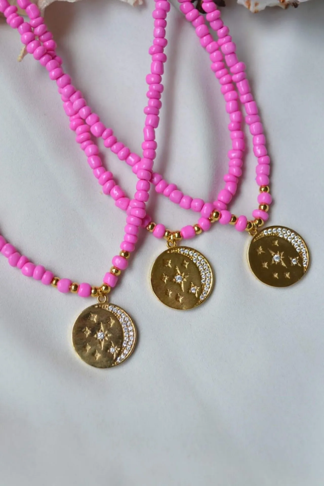 Ожерелье из розового бисера, модель: монетка ti160 Mori#1