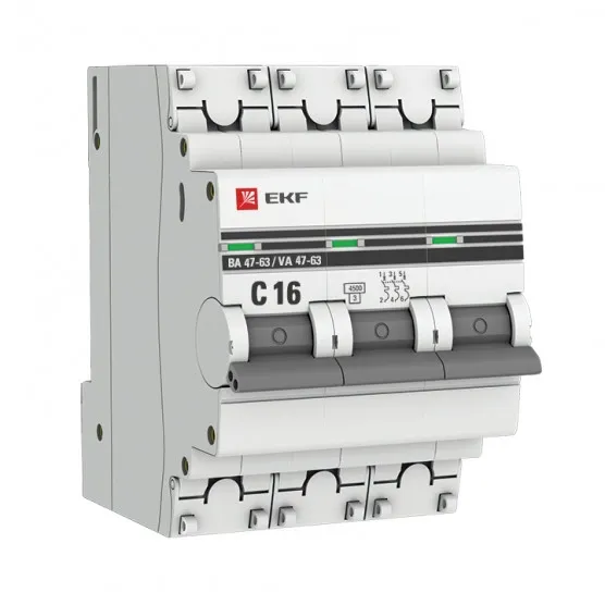 Автоматический выключатель 3P 16А (C) 4,5kA ВА 47-63 EKF PROxima#1
