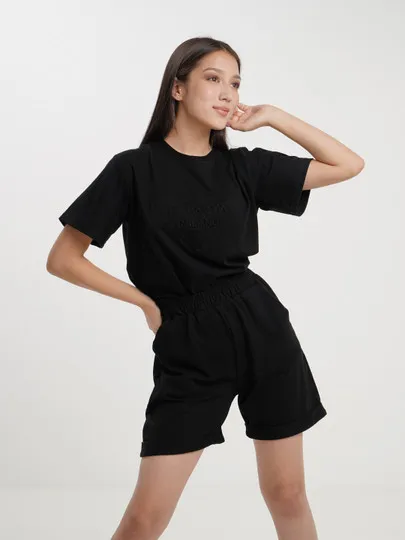 Комплект женский футболка и шорты, черный#1