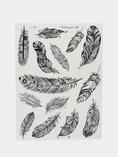 Переводные водные татуировки(тату) мандала, перья, ловец снов, лев и волк, 9 видов#1