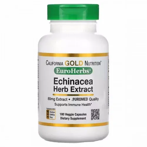 California Gold Nutrition, EuroHerbs, echinacea экстракт эхинацеи, 80 мг, 180 вегетарианских капсул#1