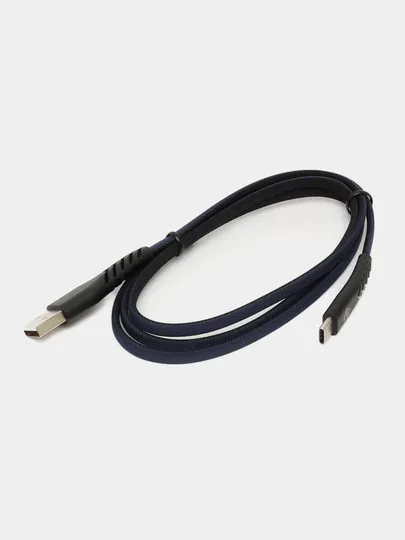 Кабель 2E USB 2.0 to Type-C Flat fabric, black/blue, 1m#1