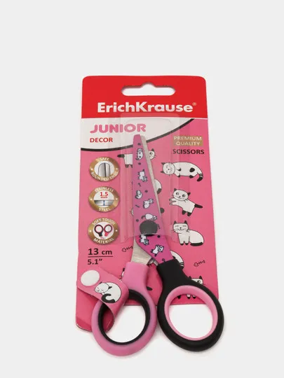 Ножницы ErichKrause Junior Decor Cats с принтом на лезвиях, 13см (в блистере по 1 шт.)#1
