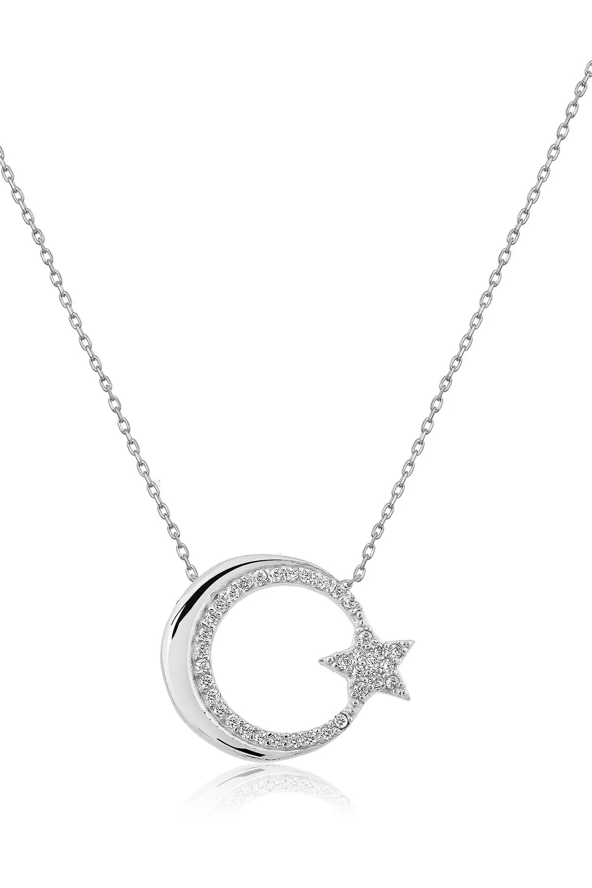 Женское серебряное ожерелье с камнями, модель: луна со звездочкой uvps100011 Larin Silver серебристый#1
