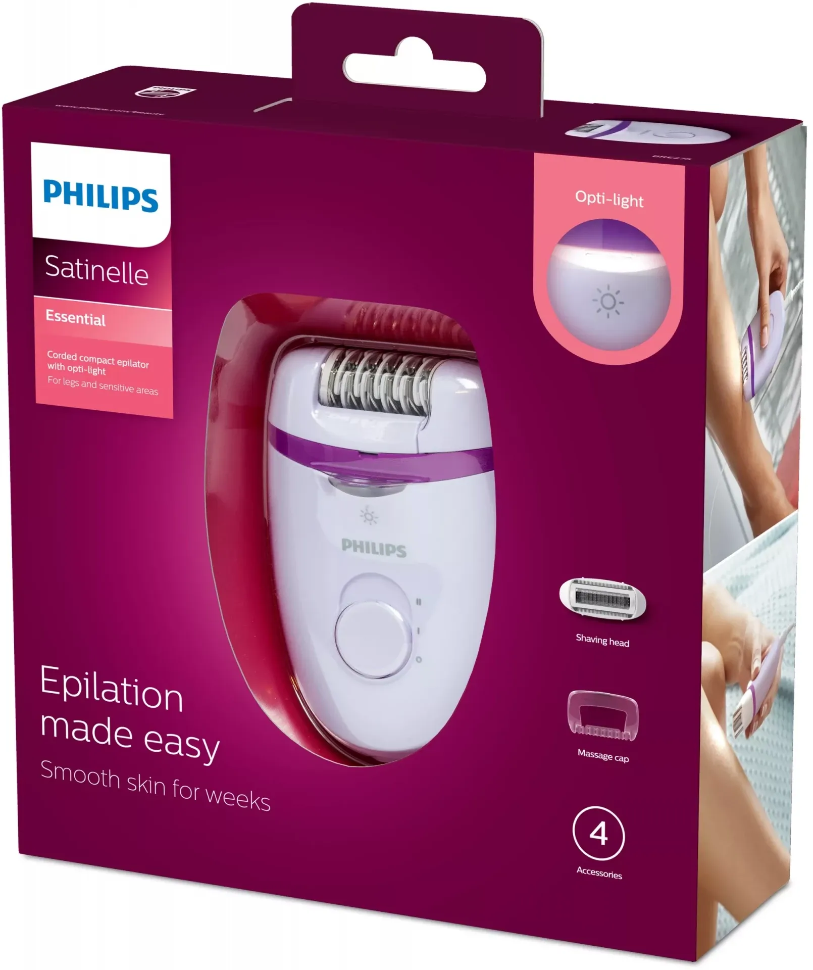 Эпилятор для женщин Satinelle Essential Philips BRE275/00,4 аксессуара#1