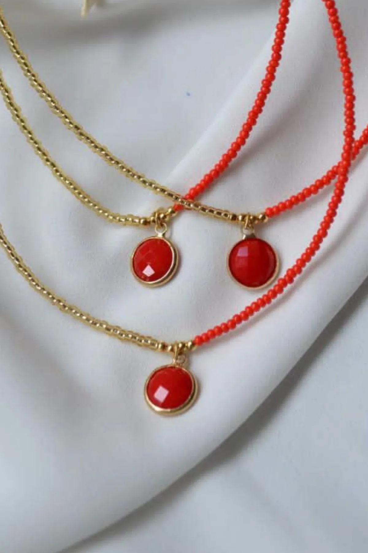 Ожерелье из бисера, модель: красный камень ti174 Mori#1