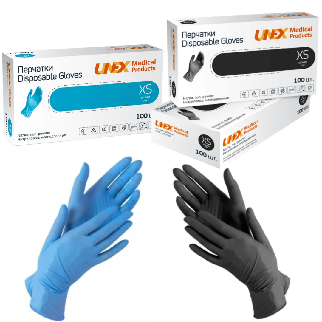 Медицинские нитриловые перчатки [UNEX] (perchatki, gloves)#1