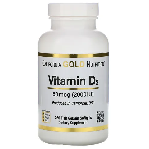 Витамин D3 California Gold Nutrition, 50 мкг (2000 МЕ), 360 капсул из рыбного желатина#1