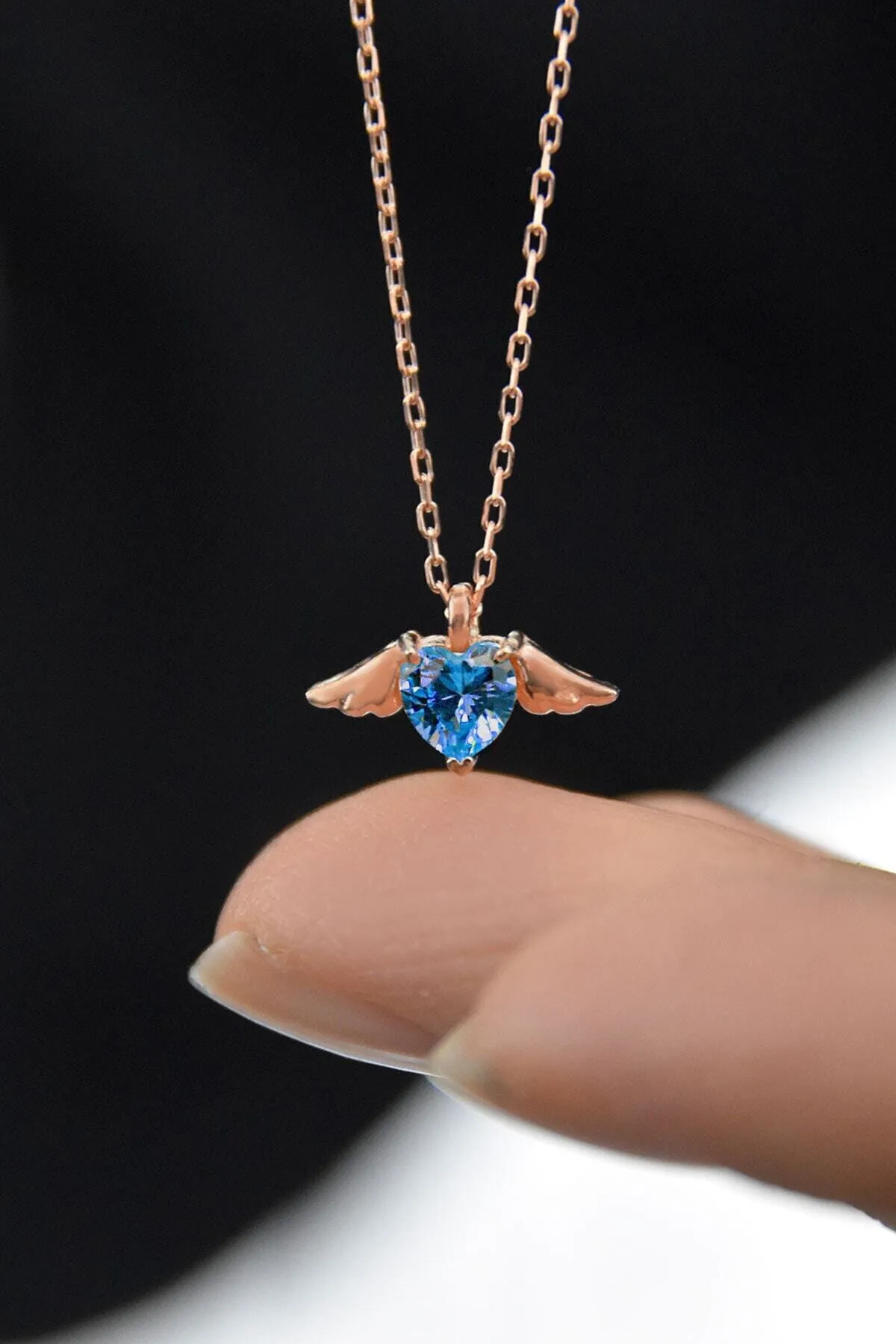 Серебряное ожерелье в форме сердца с синим камнем pp4245 Larin Silver#1