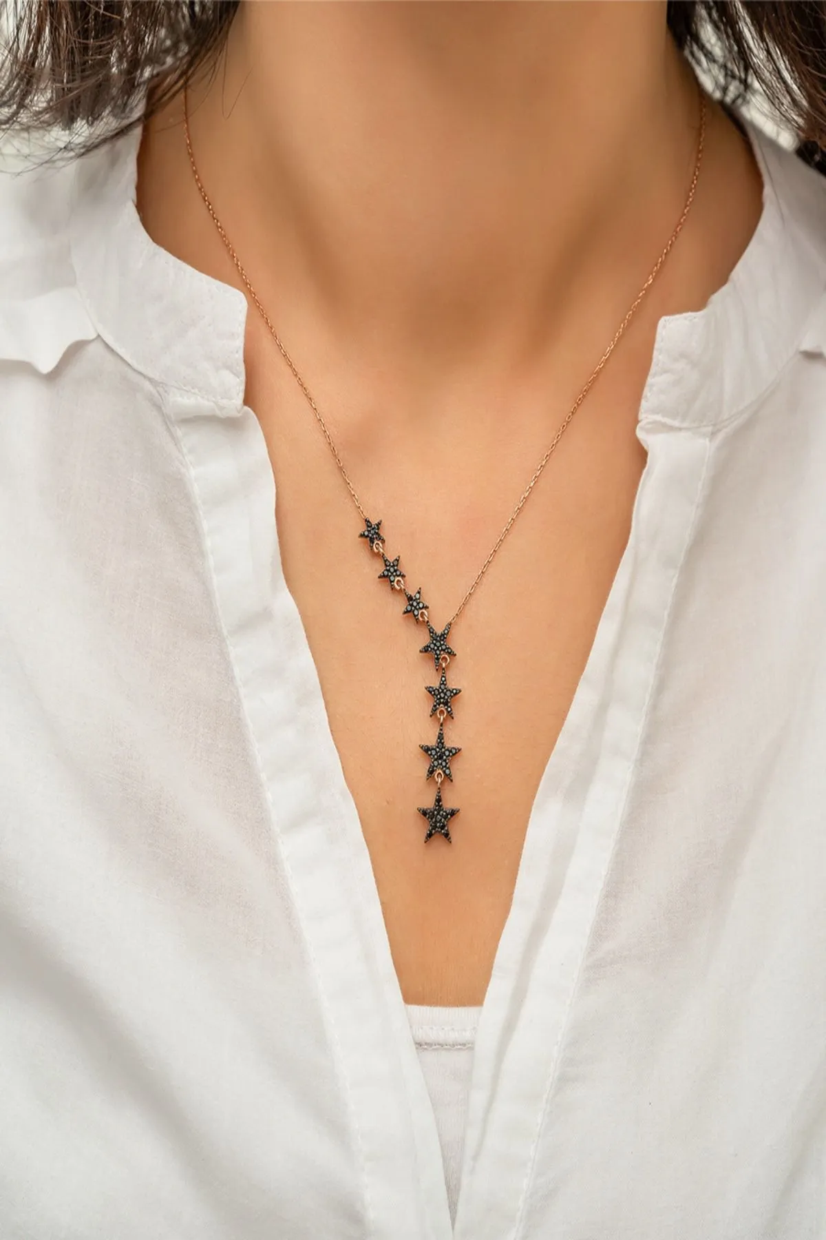 Серебряное ожерелье с камнем циркон, со звёздочками p496 Larin Silver#1