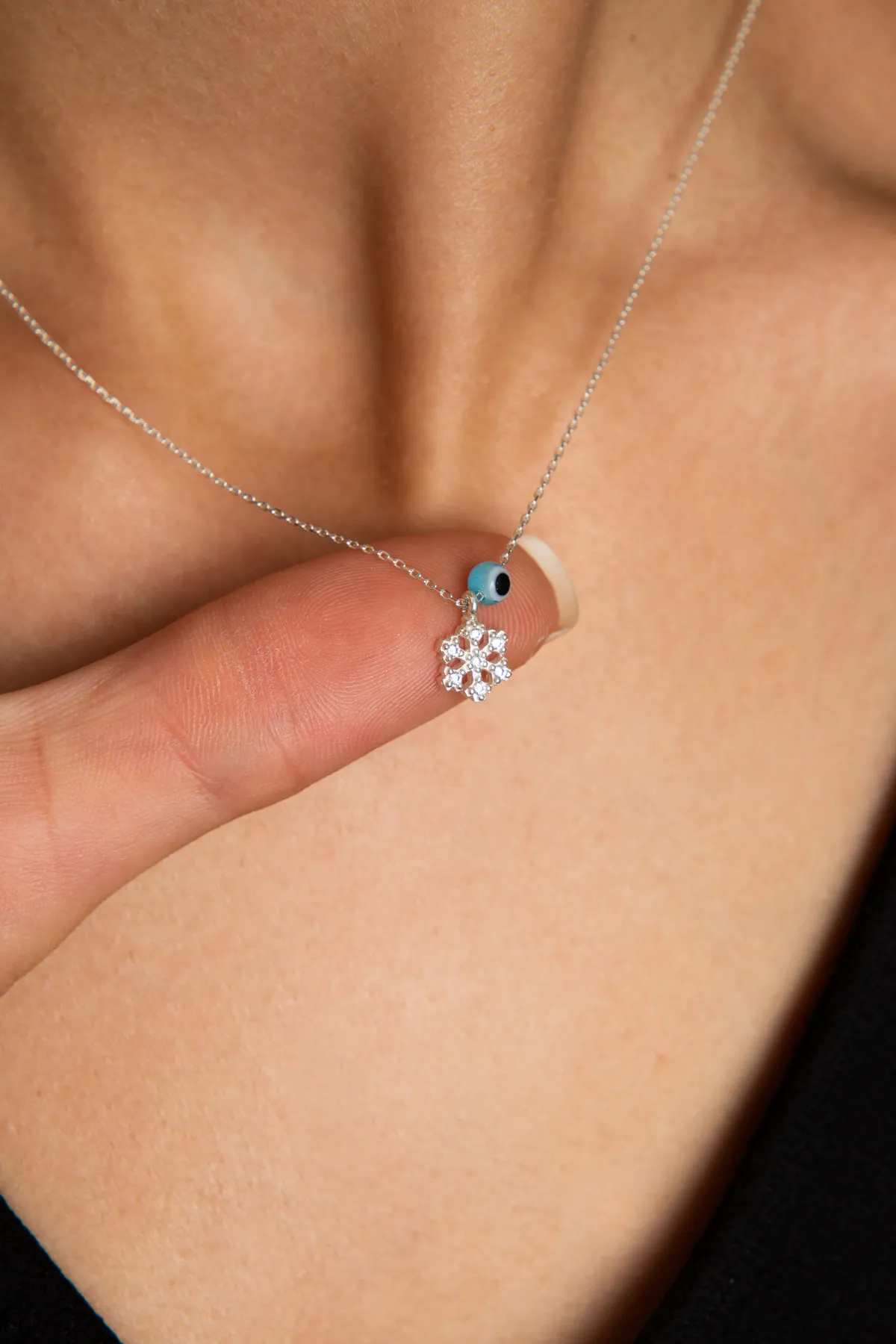 Серебряное ожерелье со снежинкой и с камнем от сглаза p2073 Larin Silver#1