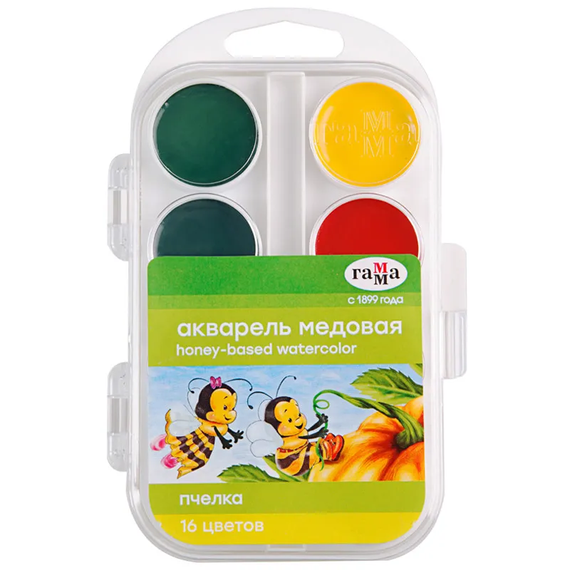 Акварель Гамма "Пчелка", медовая, 16 цветов, без кисти, пластик, европодвес#1