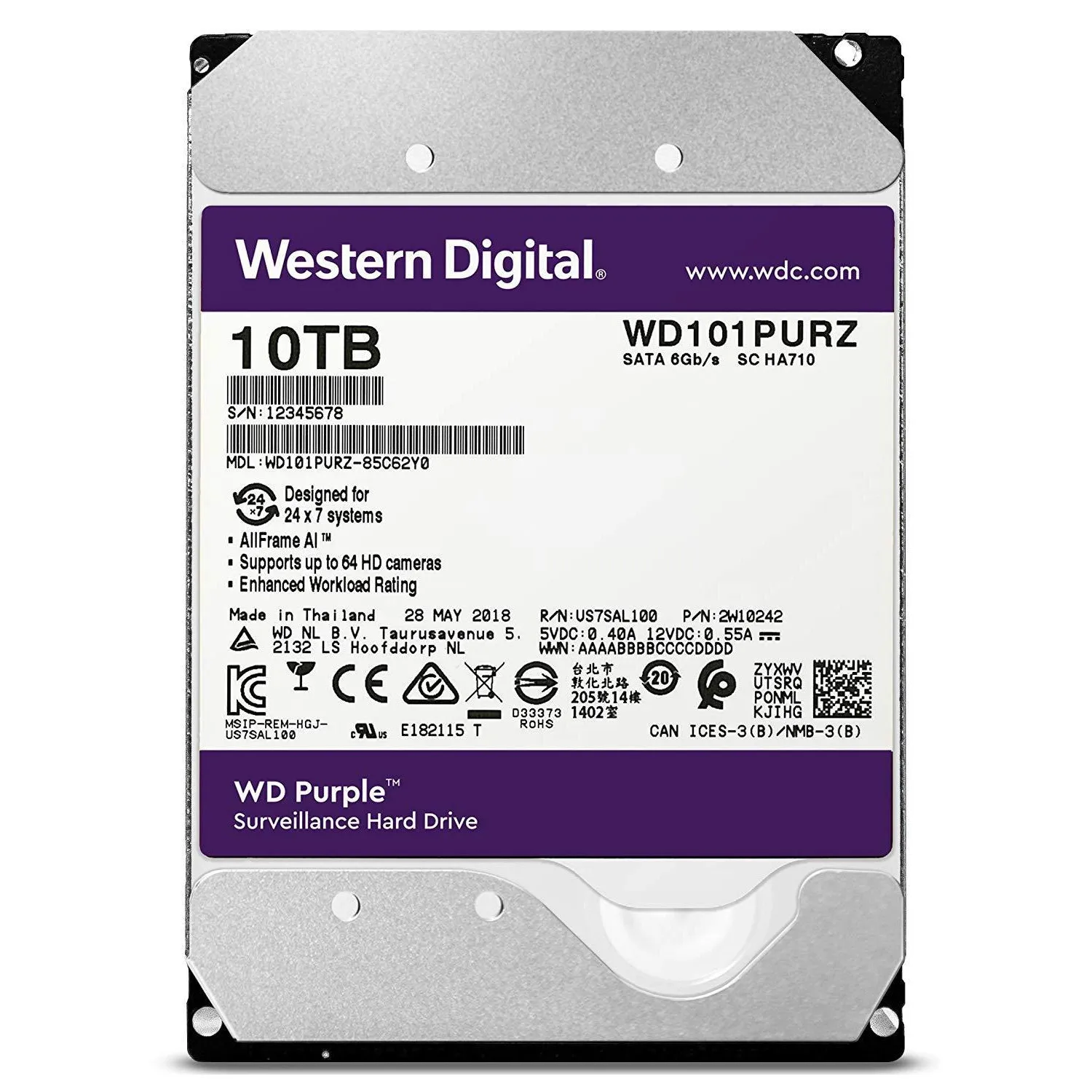 Жесткий диск для видеонаблюдения WD — Purple — WD100PURX-78#1