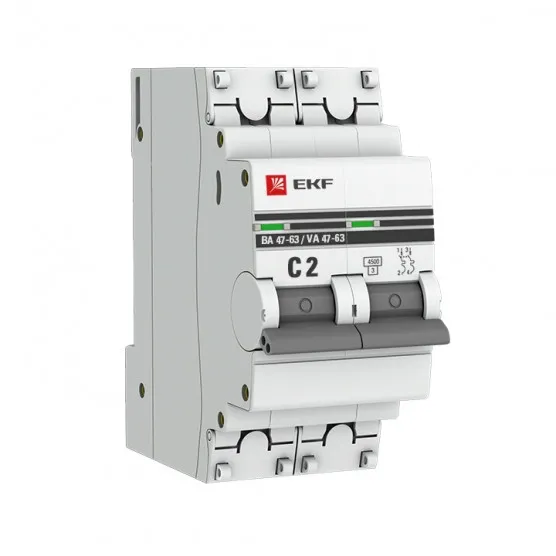 Автоматический выключатель 2P  2А (C) 4,5kA ВА 47-63 EKF PROxima#1