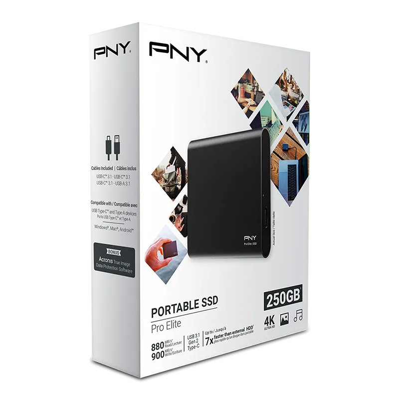 PNY SSD Портативный твердотельный накопитель Pro Elite USB 3.1 Gen 2 Type-C 250 ГБ#1