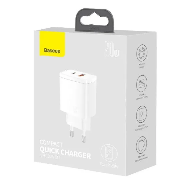 Сетевое зарядное устройство Baseus Compact Quick Charger U+C / 20W EU / White#1