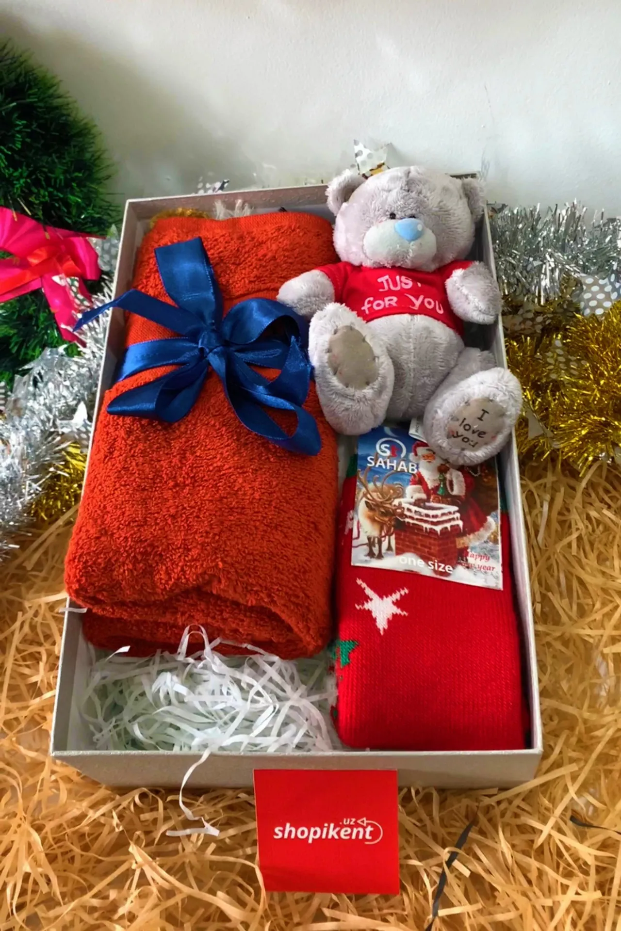 Подарочный набор - мишка тедди, носки, полотенца, подарочная коробка n0226 SHK Gift#1