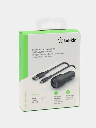 Автомобильное Зарядное Устройство Belkin Car Charger 24W Dual USB-A, USB-A - USB-C, 1m, black#1