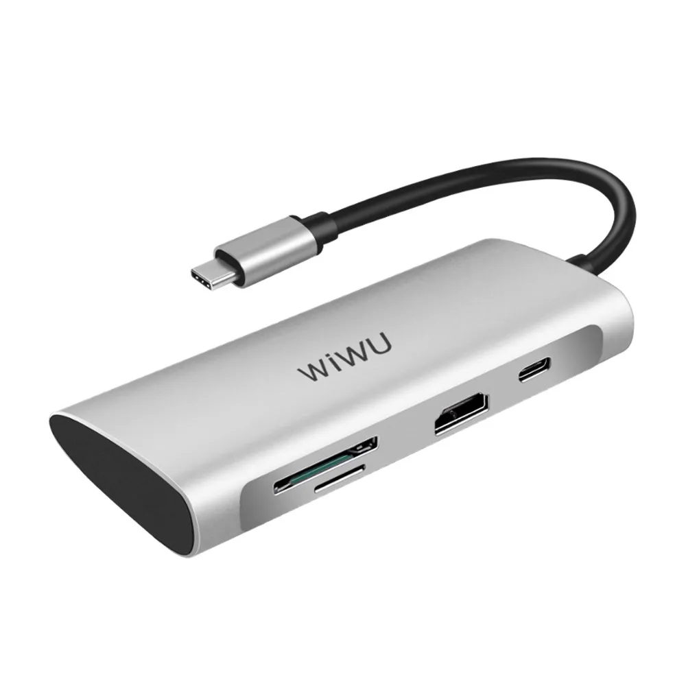 WiWU Alpha 731HP 7 in 1 USB-C to 3xUSB3.0+1xType-C+1xSD+1xHDMI+1xMicro SD USB-C Hub Silver#1