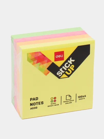 Бумага самоклеящаяся Deli 03003, 6х76 мм, куб, 4 цвета#1