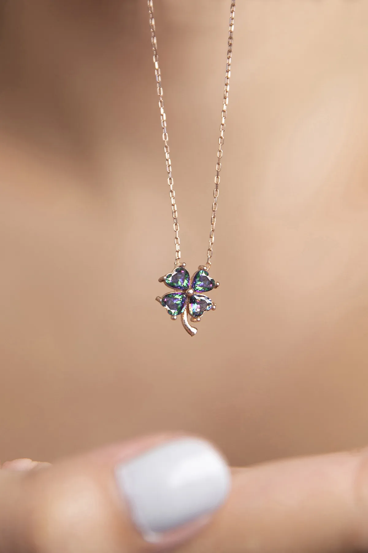 Серебряное ожерелье с мистическим камнем и розовым покрытием для женщин p2059 Larin Silver#1