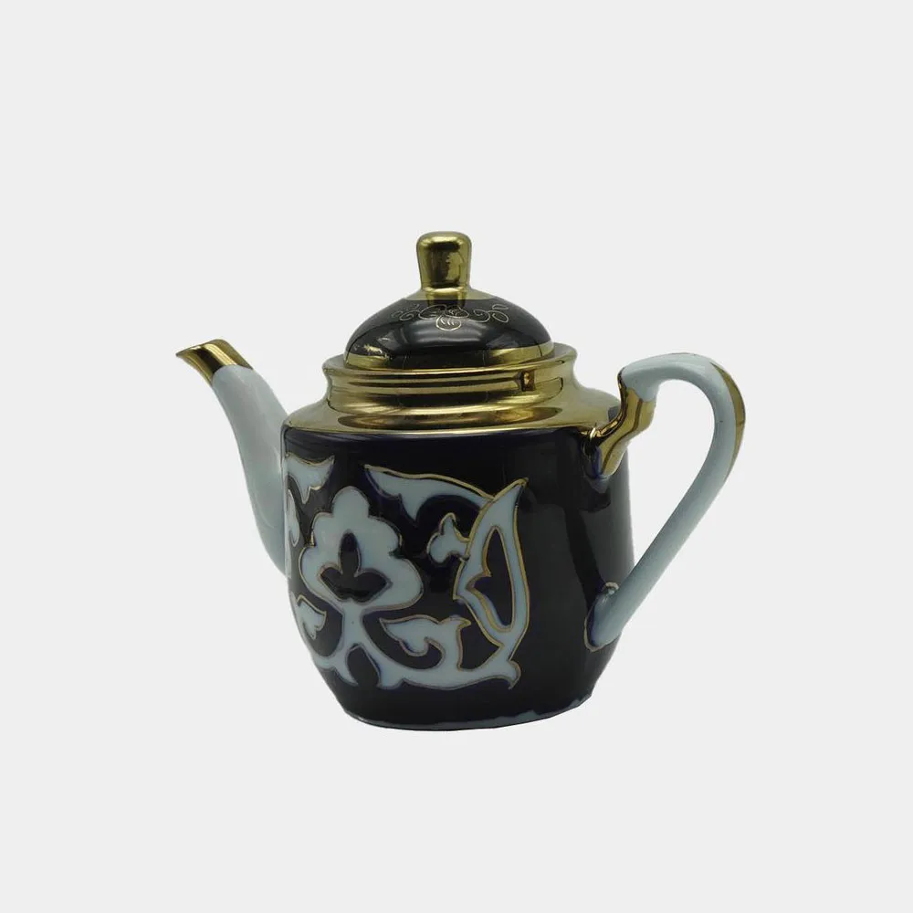 Узбекский чайник из фарфора с узорами хлопка ручной работы.#1