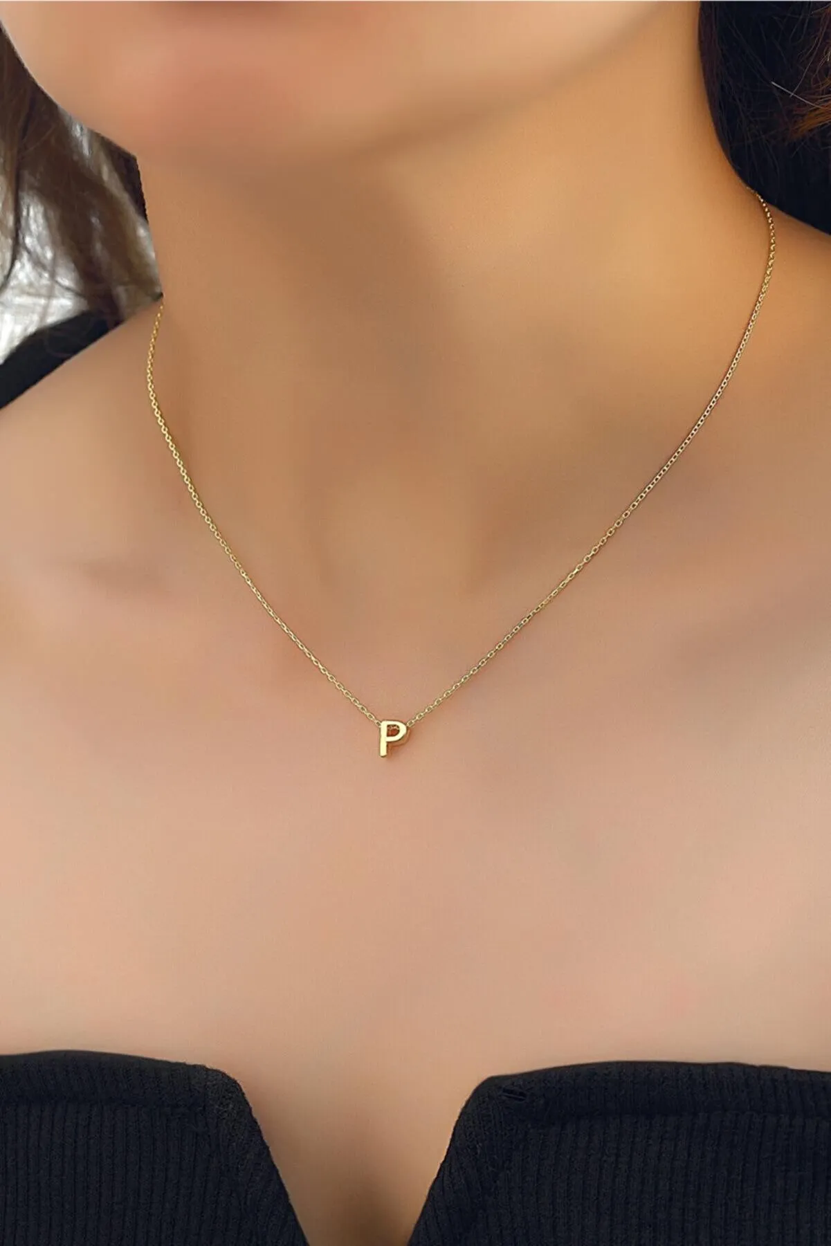Серебряное ожерелье с буквой P в обьёме 3d pp001l Larin Silver#1