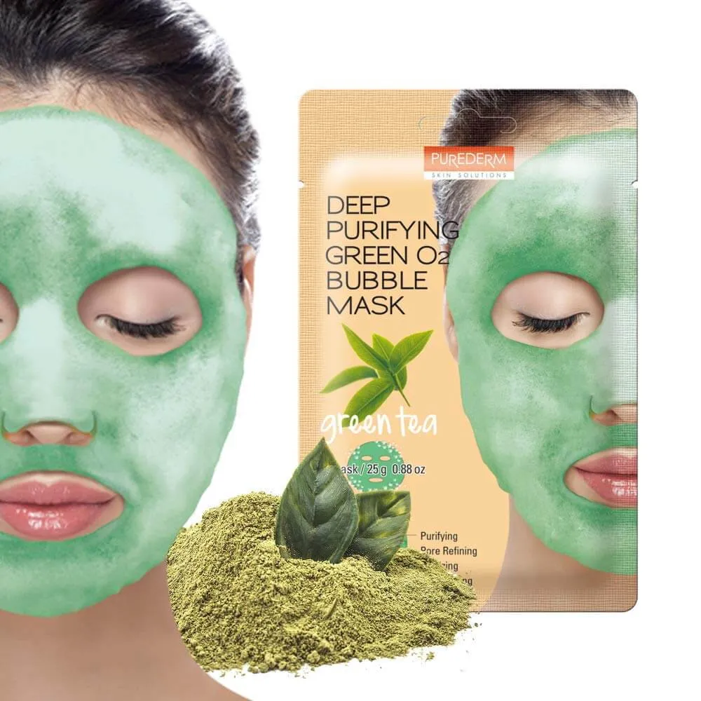 Глубоко очищающая кислородная маска для лица deep purifying green o2 bubble mask green tea 5536 purederm (Корея)#1