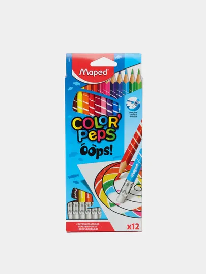 Цветные карандаши Maped Colorpeps Oops, 12 цветов, трехгранные, c ластиком#1