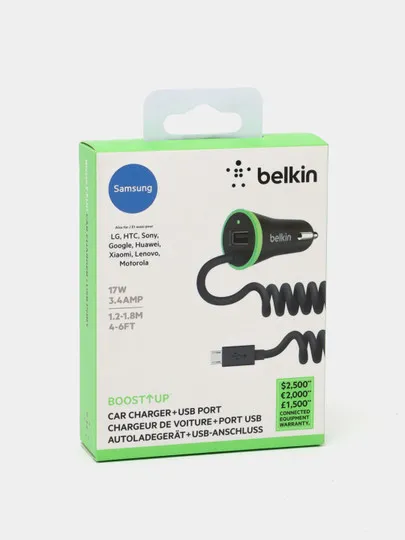 Автомобильное зарядное устройство Belkin Car Charger 17W USB 3.4A+USB, MicroUSB, 1.2 м, black#1