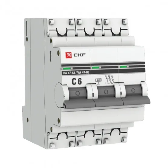 Автоматический выключатель 3P  6А (C) 4,5kA ВА 47-63 EKF PROxima#1